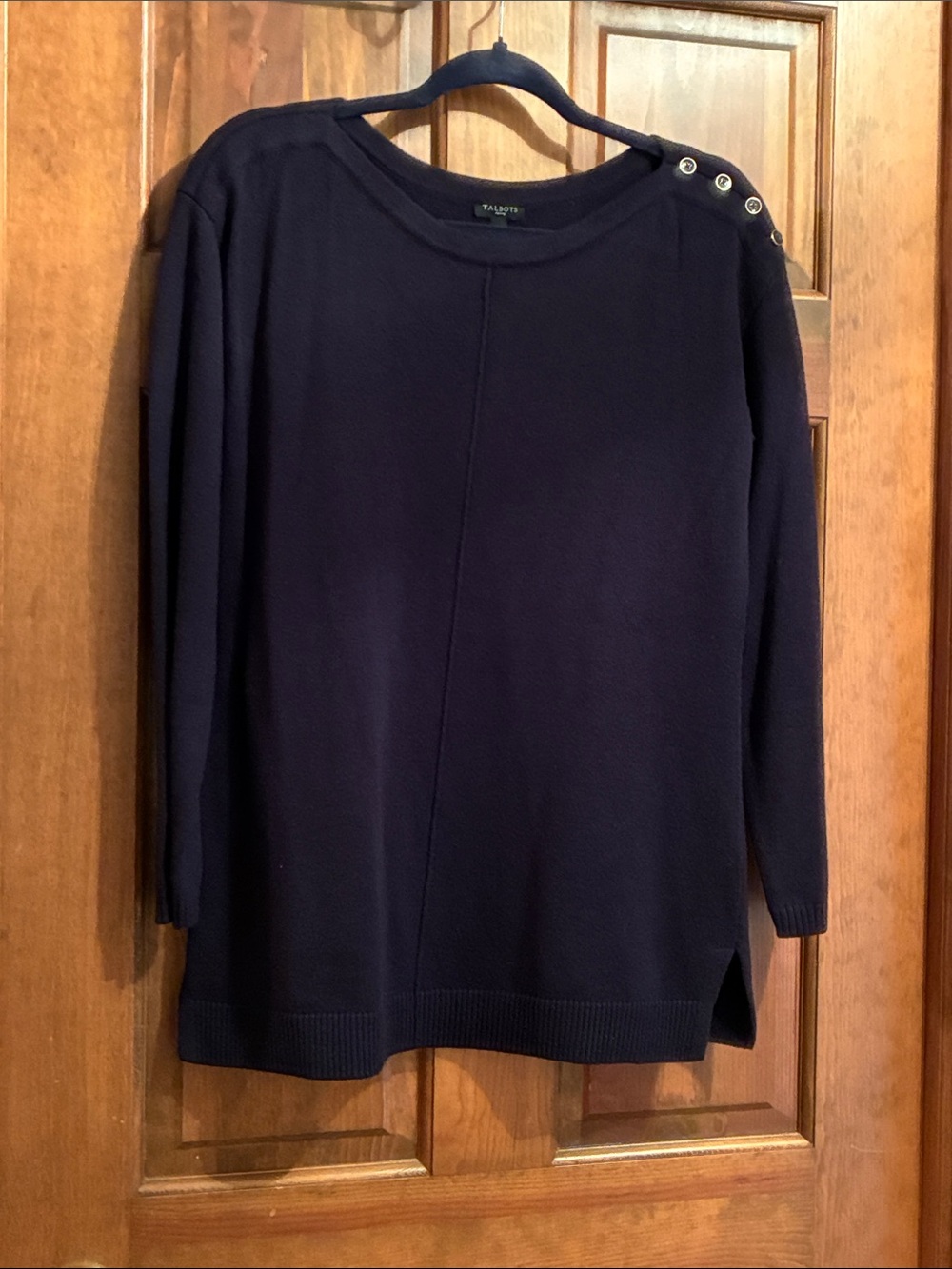 Talbots Navy Shoulder-Button Knit Pullover Sweater